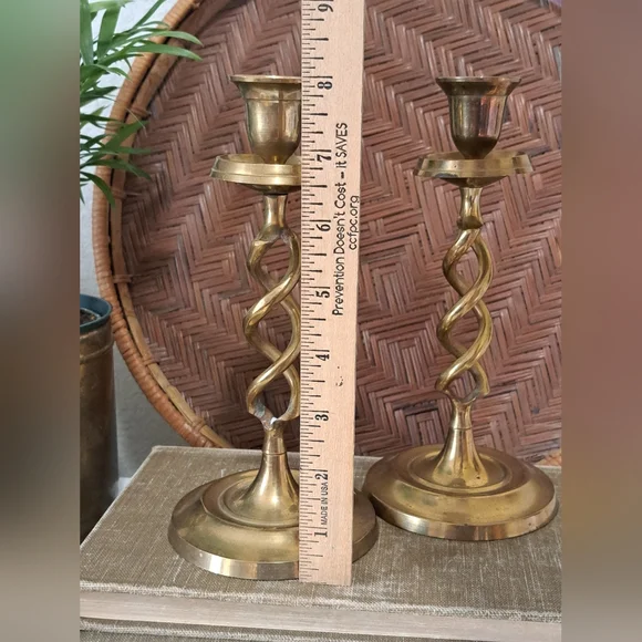 Vintage Open Barley Twist Brass Candle Stick Holders - Picture 4 of 8